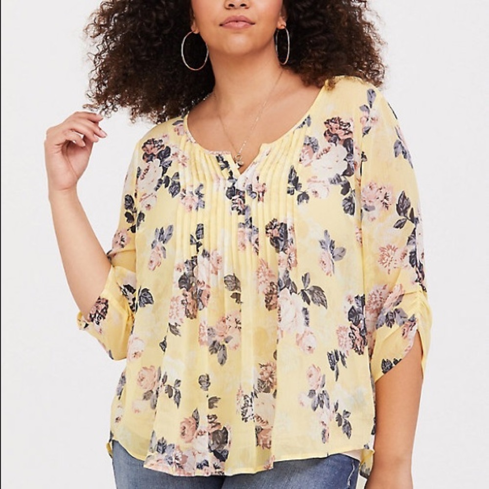Torrid Yellow Floral Top Plus Size 1X Shirt